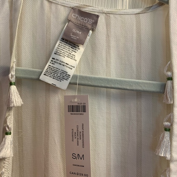 Chico's White, Ivory and Olive Leaves Tassel Kimono NWT OS M-4x - Picture 3 of 8